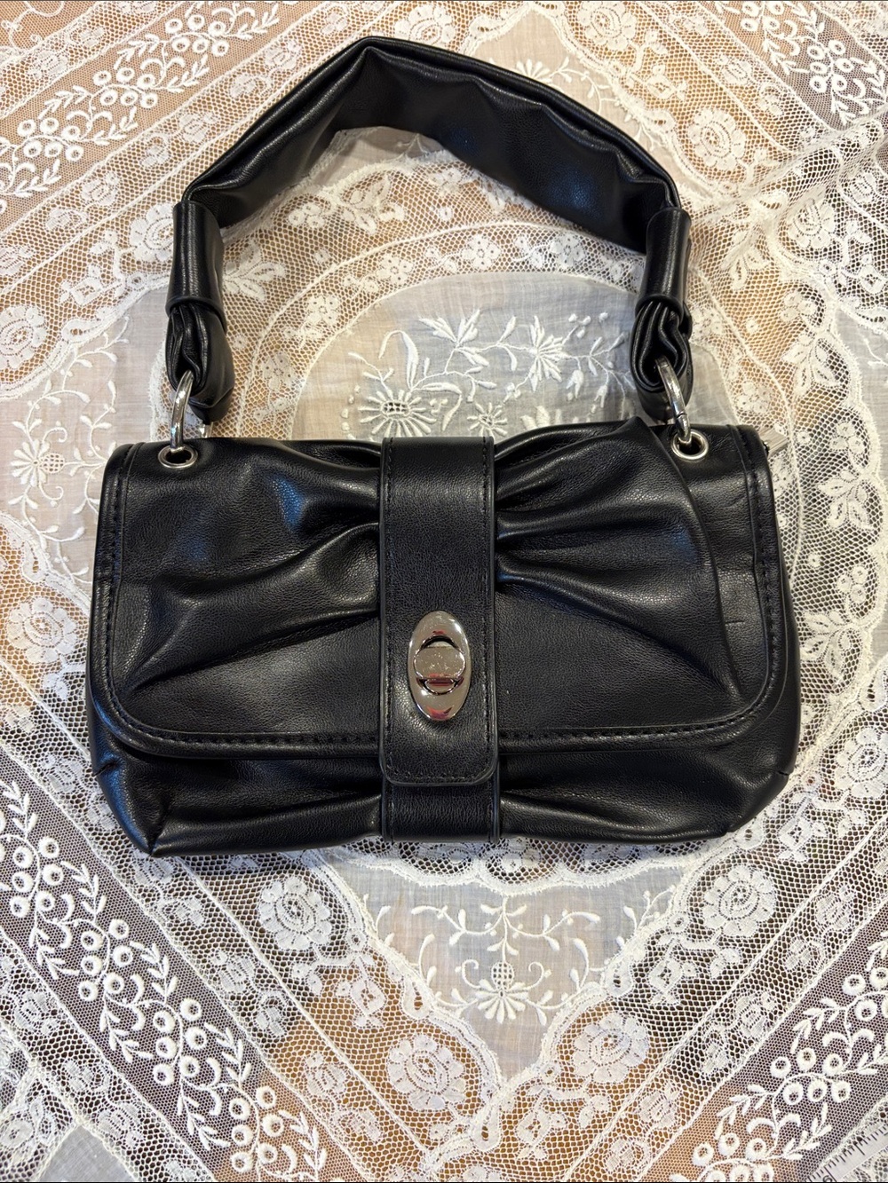 Black Leather-Style Women's Shoulder Bag